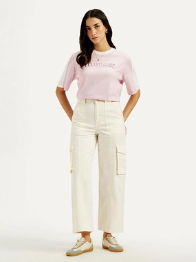 Versatile Design Women's High Rise Off-White?Wide Leg Cargo Trousers