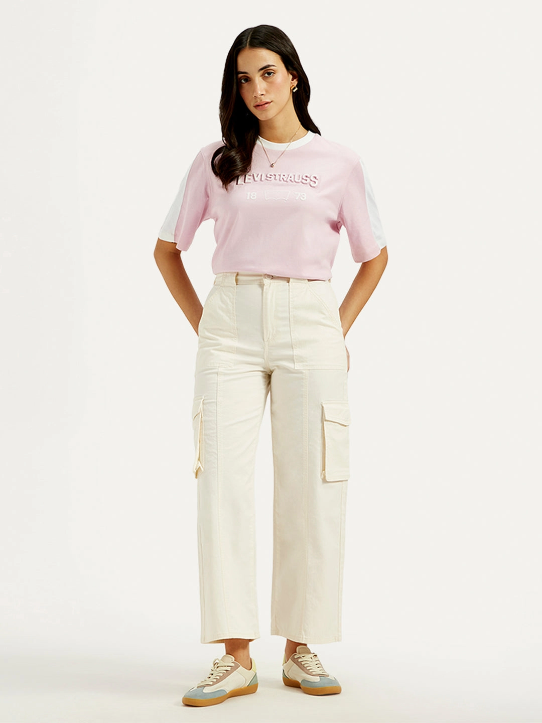Recyclable Fabric Blend Women's High Rise Off-White?Wide Leg Cargo Trousers