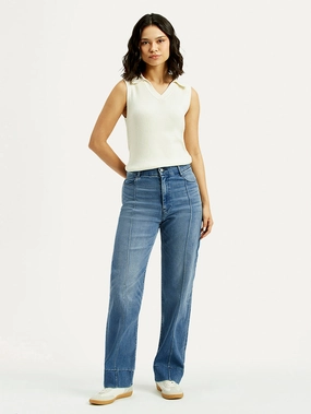 Women's Redloop Blue Ribcage Straight Fit High Rise Jeans Street Vibe Travel Light