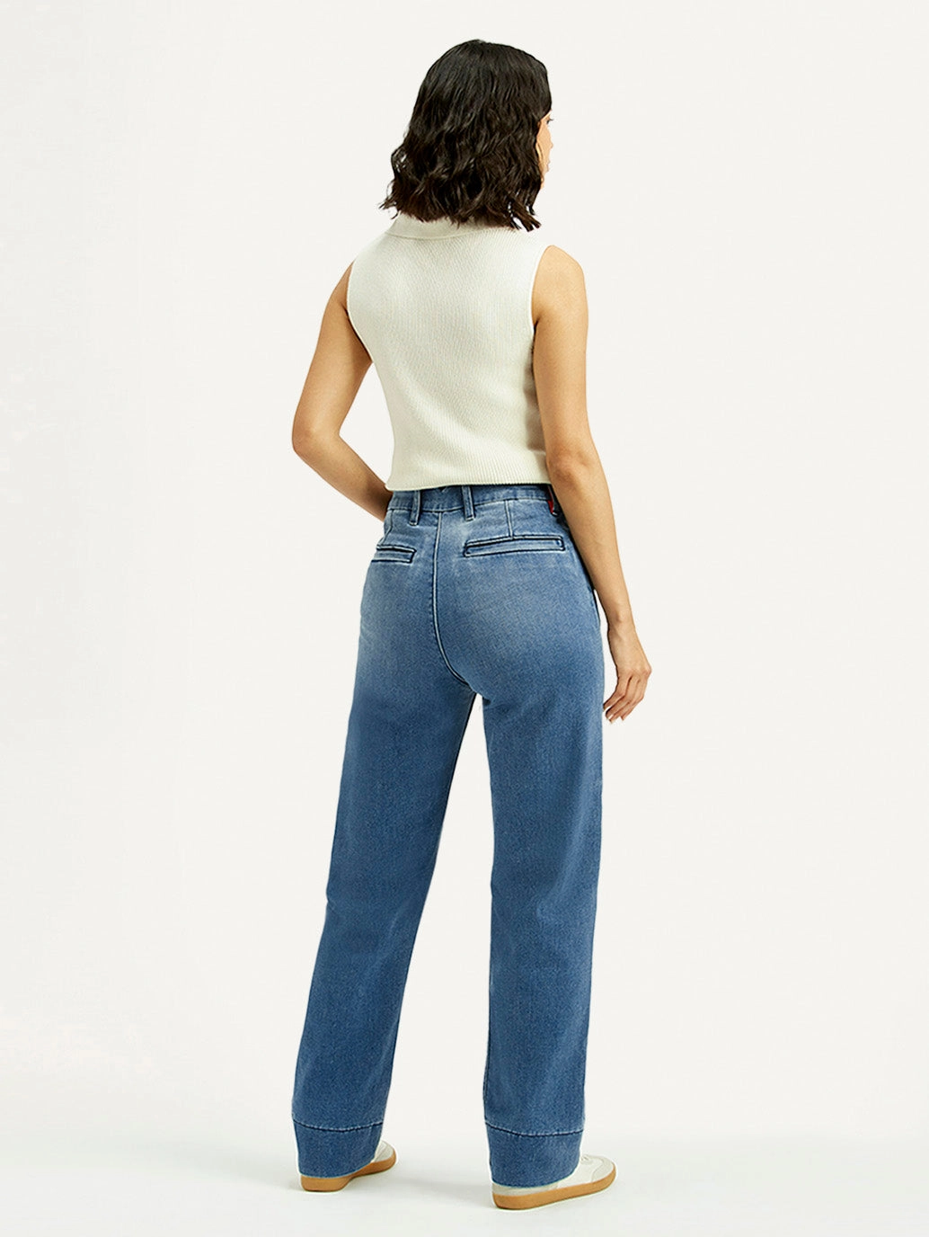 Women's Redloop Blue Ribcage Straight Fit High Rise Jeans Office Wear Modern Rainy Day