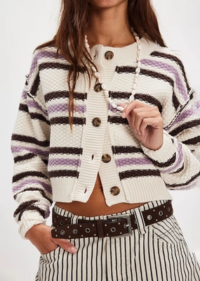 Winter Ready Layer Lila Stripe Cardi - Ivory Combo