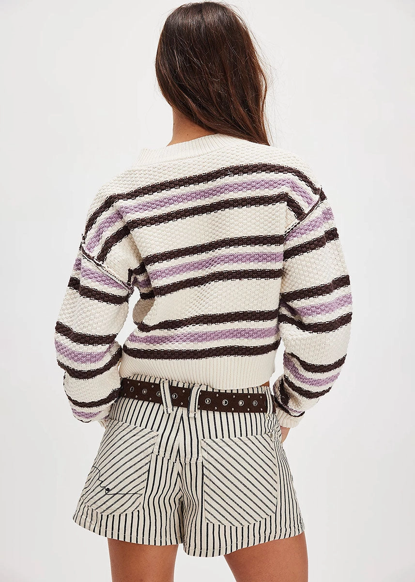 Lila Stripe Cardi - Ivory Combo Warm Wardrobe Effortless Layering