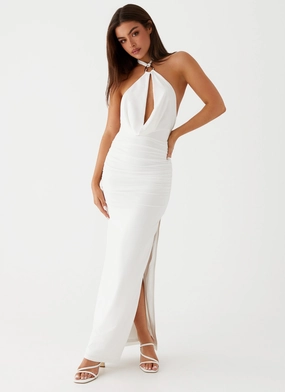 Samara Halterneck Maxi Dress - White Basic Mood