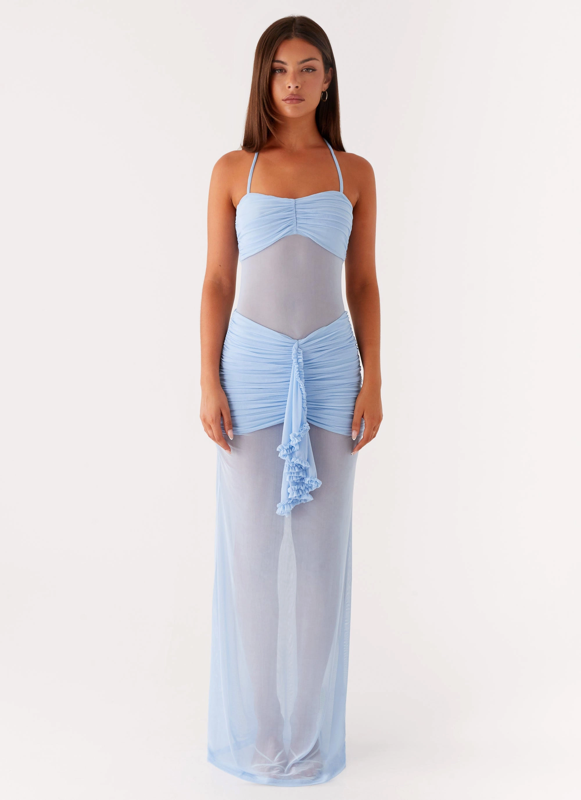 Lily Halter Maxi Dress - Blue Polite Color Texture Softness