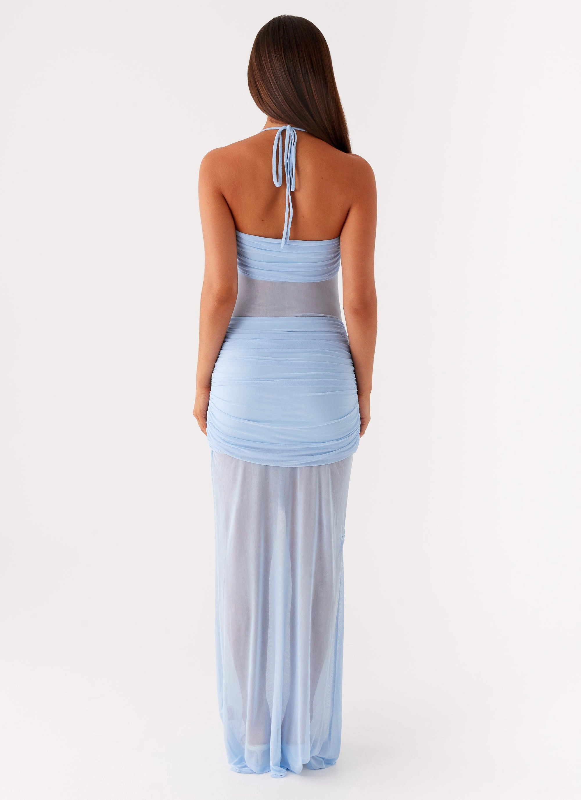 Lily Halter Maxi Dress - Blue Smocked-Detail
