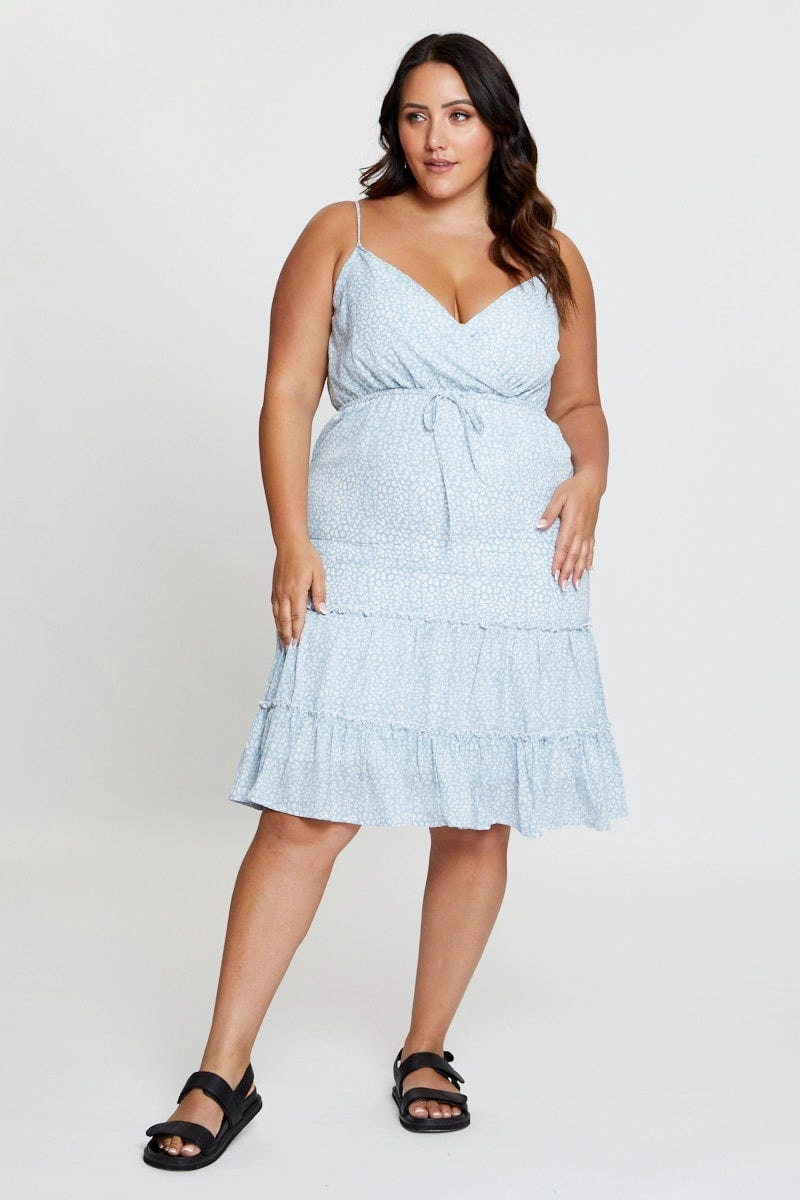 Geo Print Skater Dress V-neck Sleeveless Silk-Blend Polished look dress