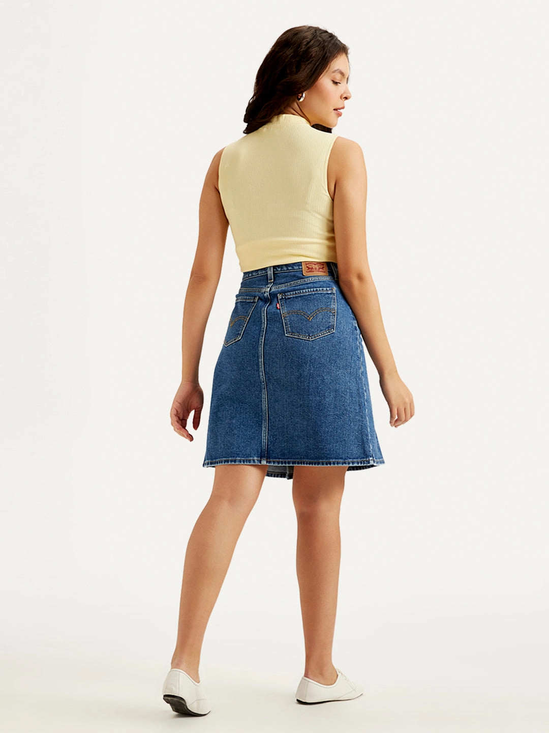 Women's High Rise Blue A-Line Skirt Reinforced Pockets Soft Combo