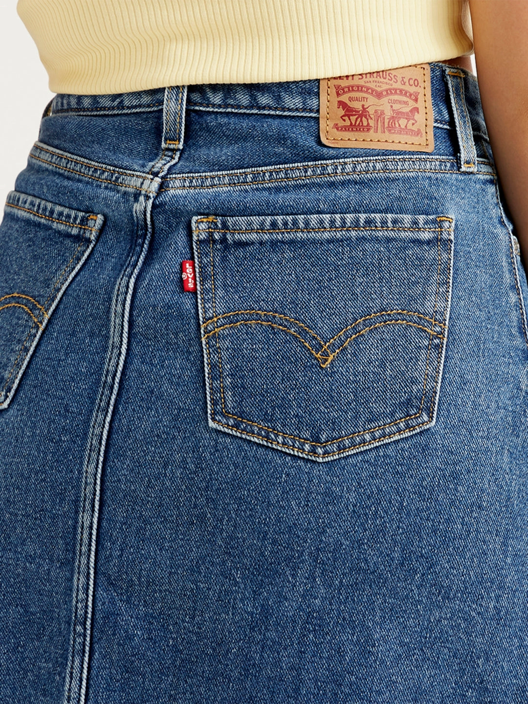 Push Button Closure Women's High Rise Blue A-Line Skirt