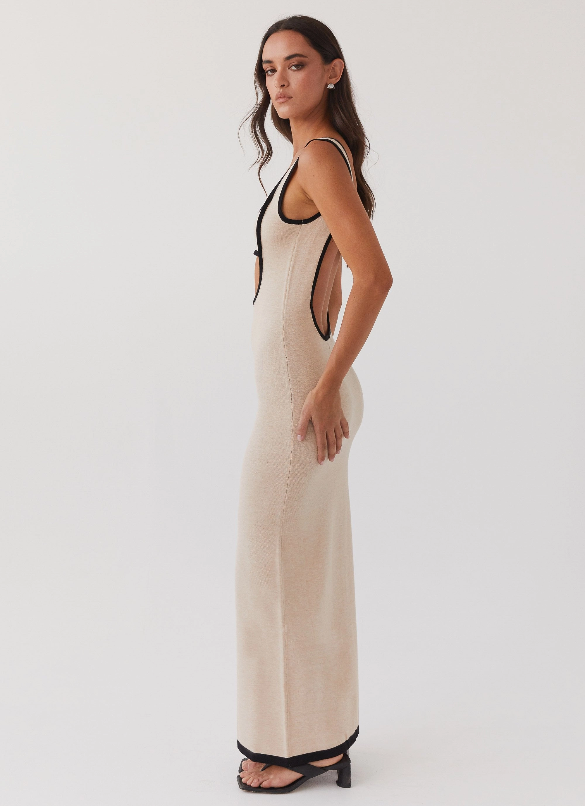 Lost In Paris Knit Maxi Dress - Tapioca Sophisticated Waistband Fit