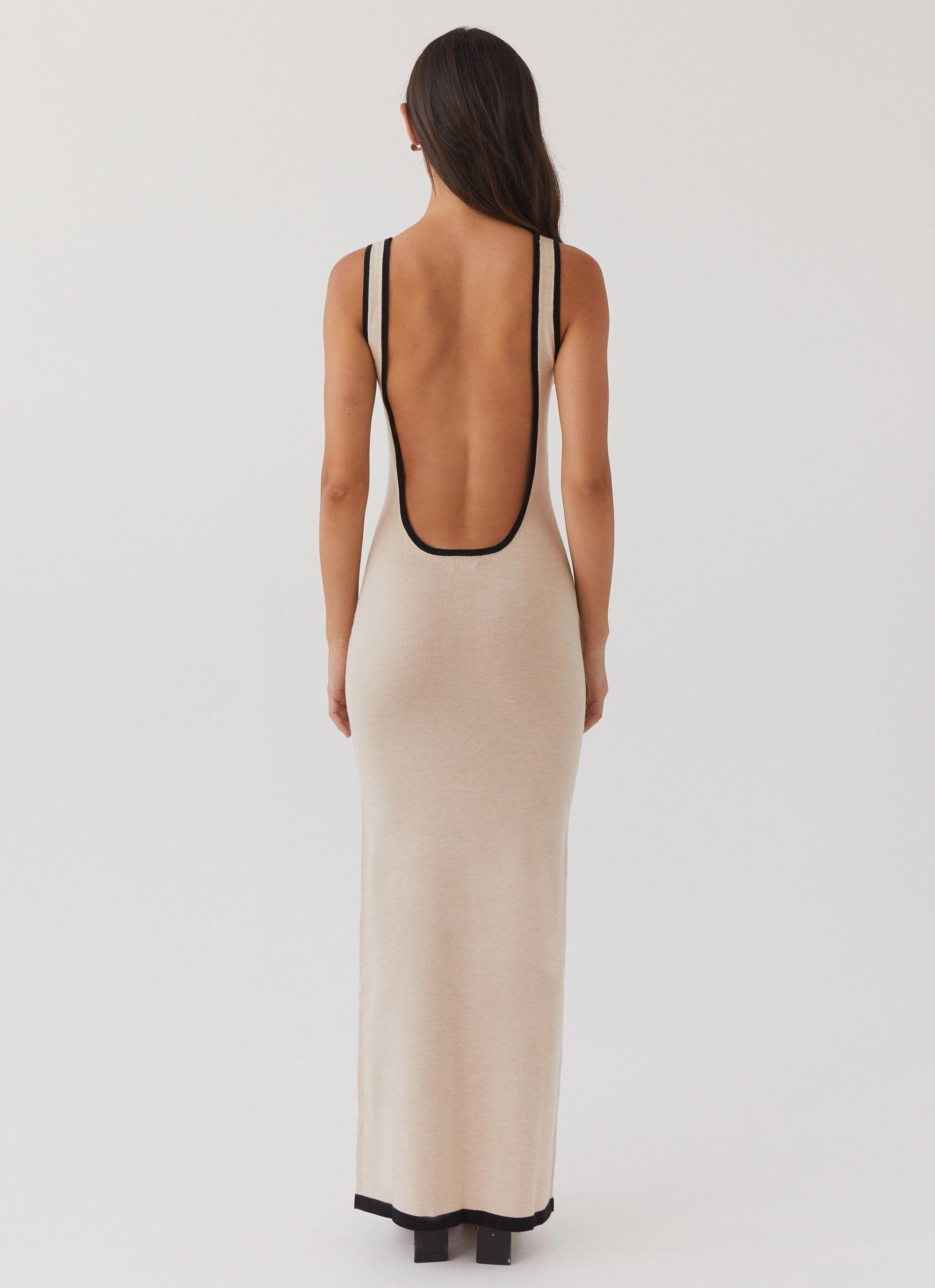 Feminine Cut Date-Night Lost In Paris Knit Maxi Dress - Tapioca