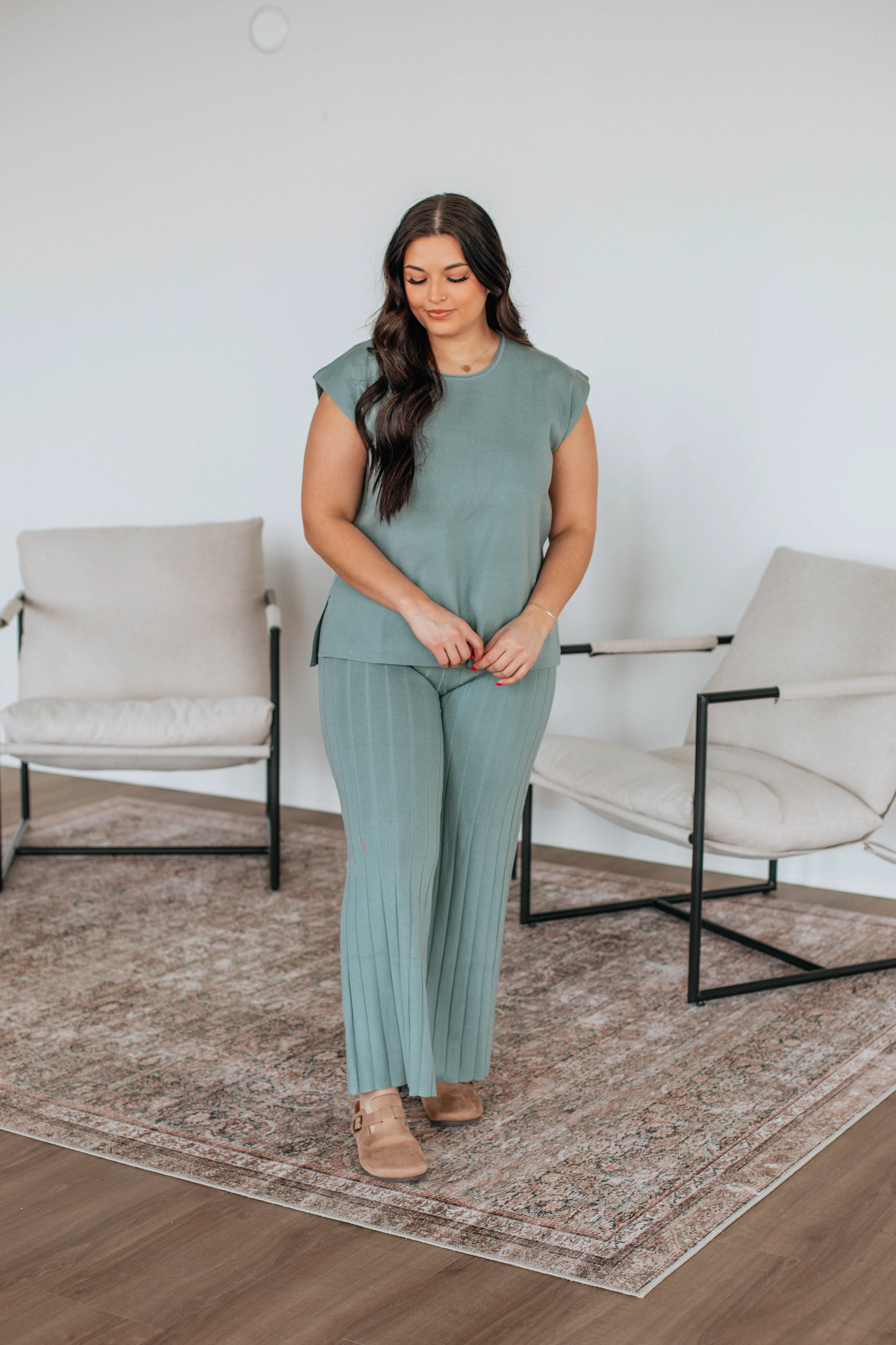 Louella Two-Piece Sweater Set - Sage Dynamic Ventilation Panels