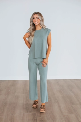 Microfiber Insulation Sleek Waist Louella Two-Piece Sweater Set - Sage