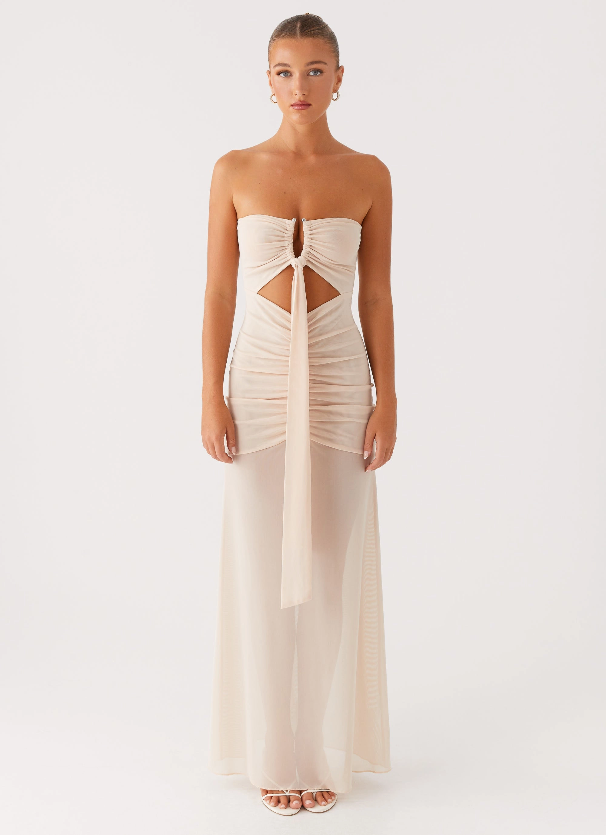 Lovie Maxi Dress - Beige Sleek Cut Comfortable and Fashionable