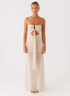Lovie Maxi Dress - Beige Sleek Cut Comfortable and Fashionable