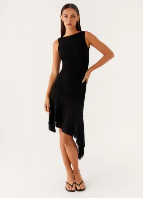 Minimalist Waist SoftTouchTexture Winona Midi Dress - Black