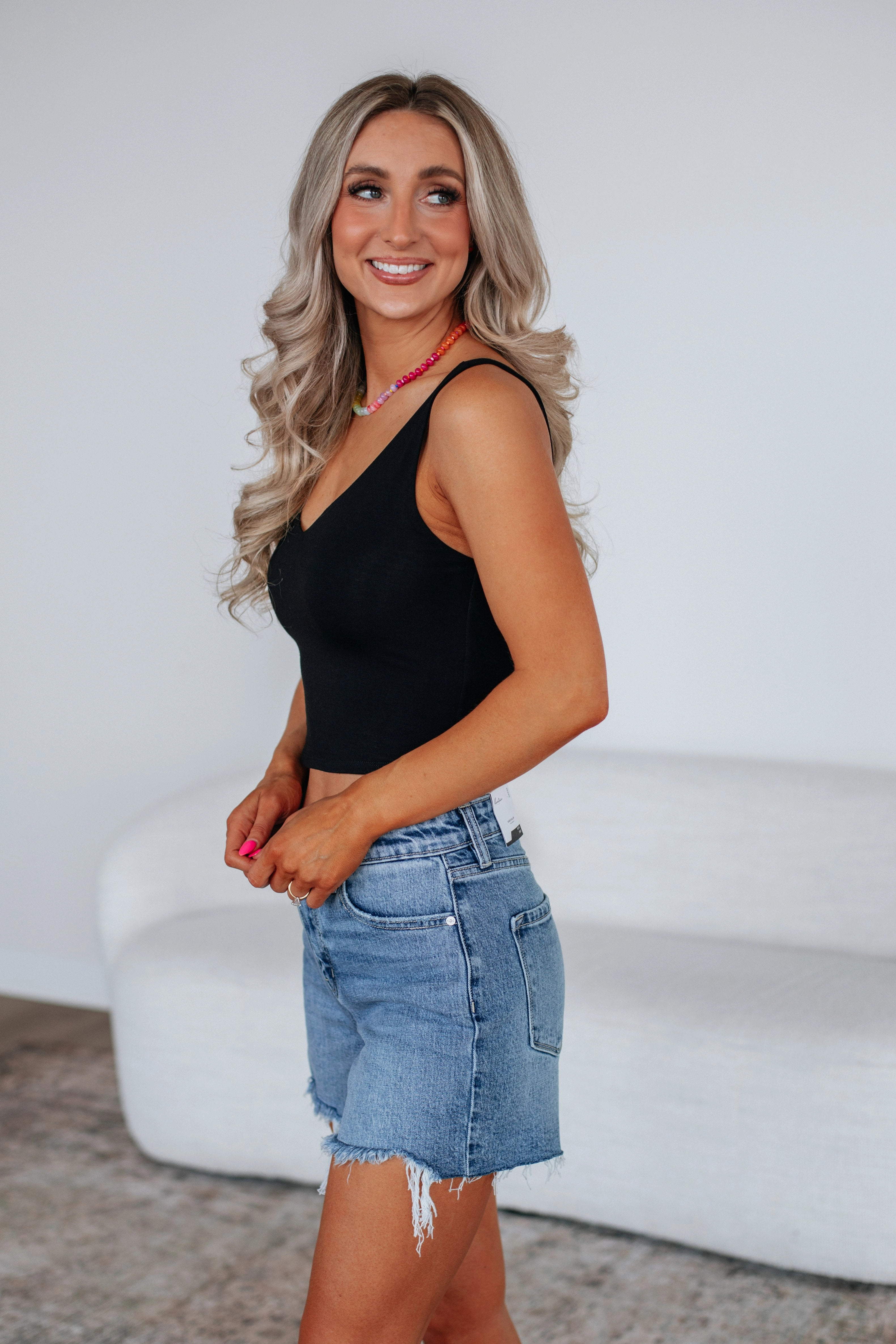 Stretchable Fabric Navy Malina Basic Tank - Black