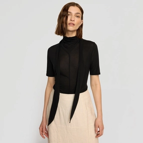 Anti-static Lucine Scarf-Neck Semi-Sheer Tencel Tee