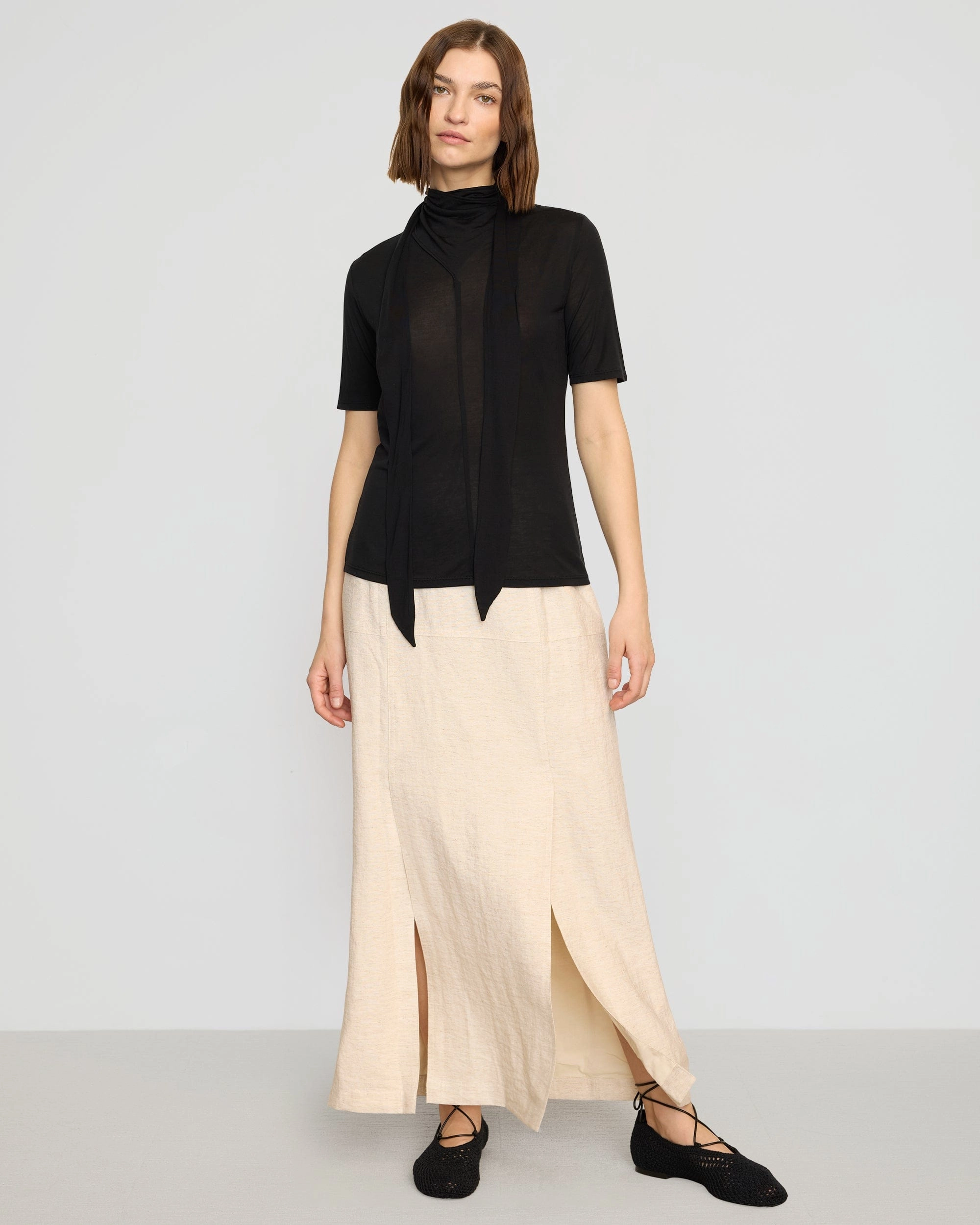 All-Season Comfort Lucine Scarf-Neck Semi-Sheer Tencel Tee