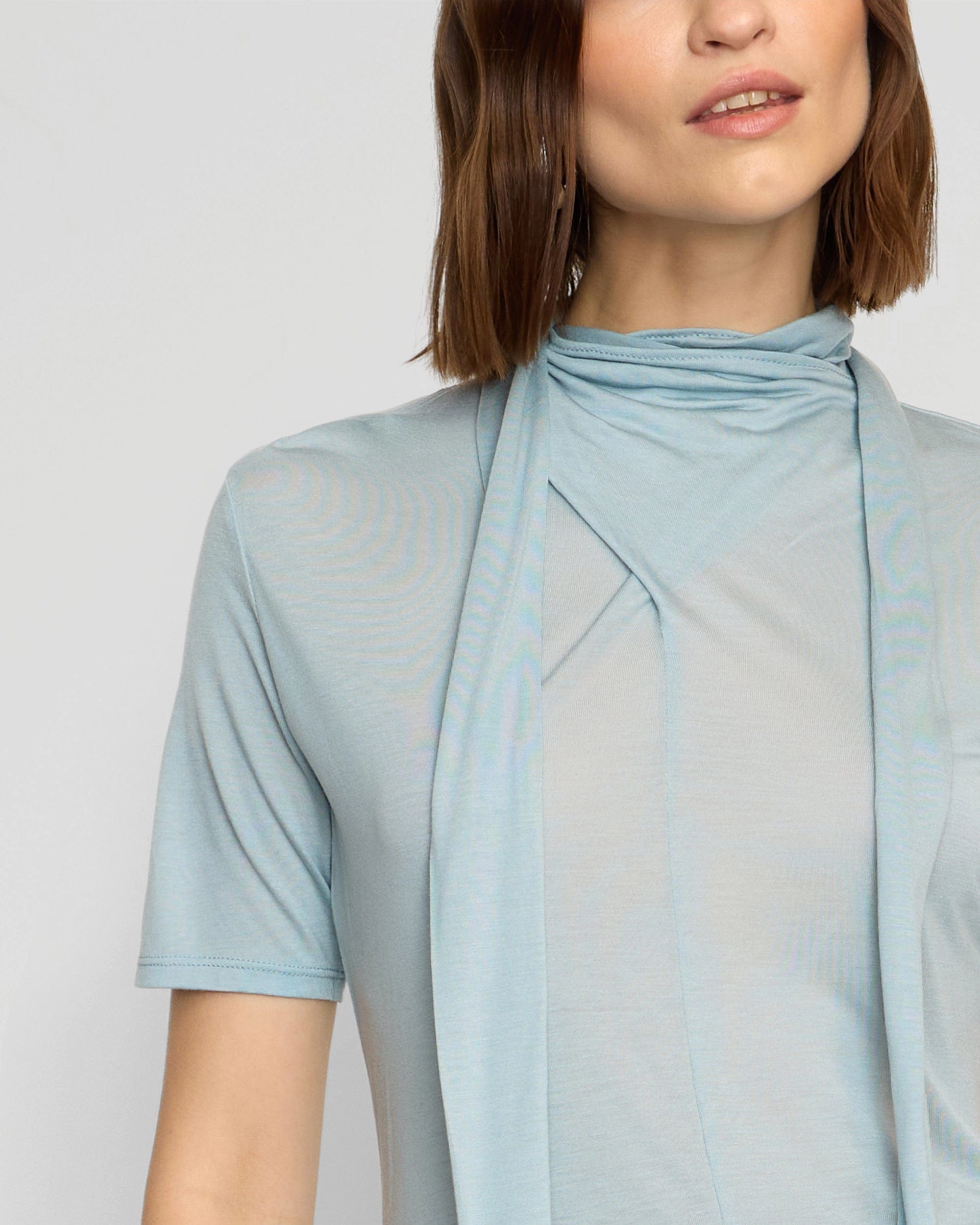 Lucine Scarf-Neck Semi-Sheer Tencel Tee Stretch Waist Playful Design