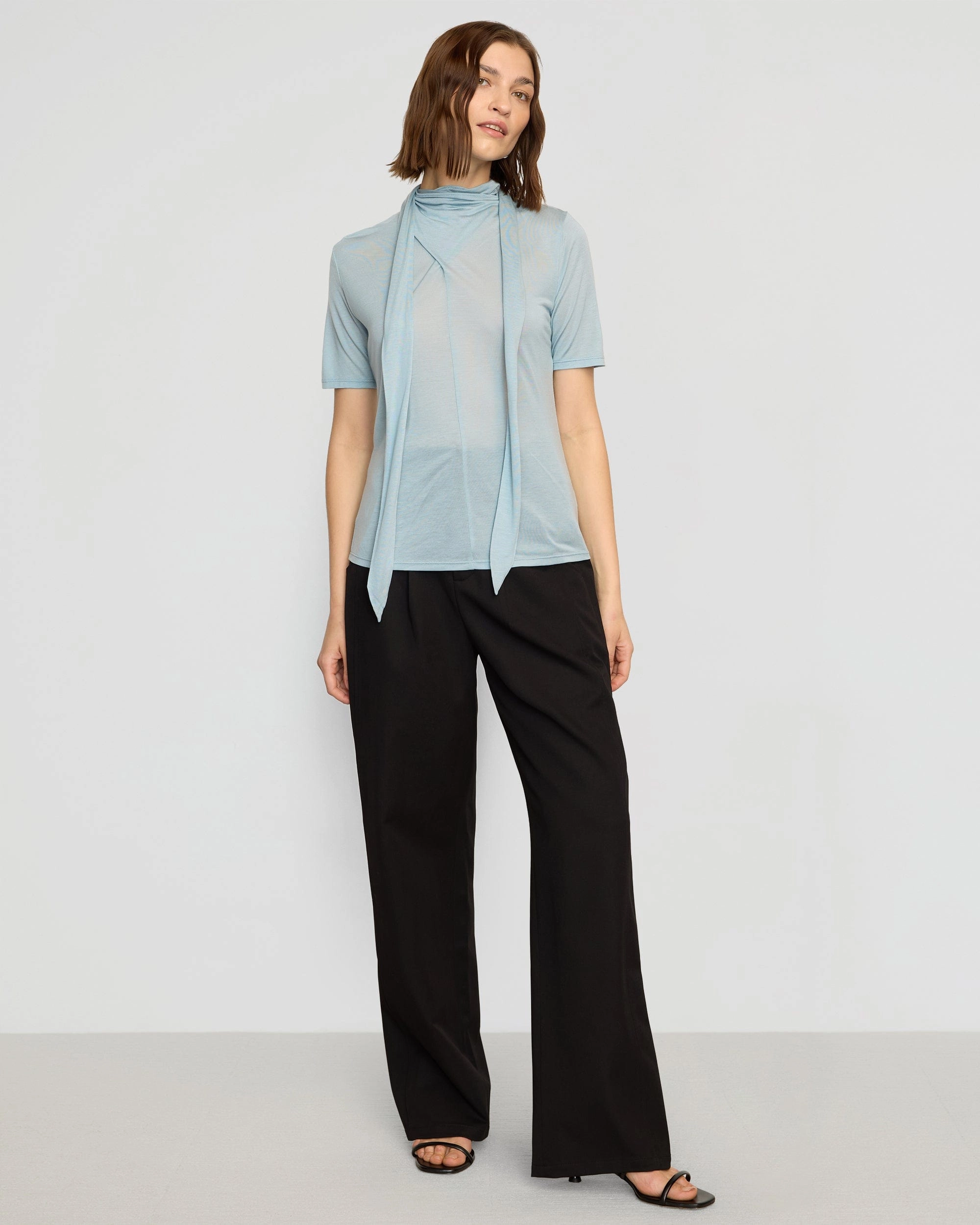 Lucine Scarf-Neck Semi-Sheer Tencel Tee Active Layer LayeredSleeveConstruction