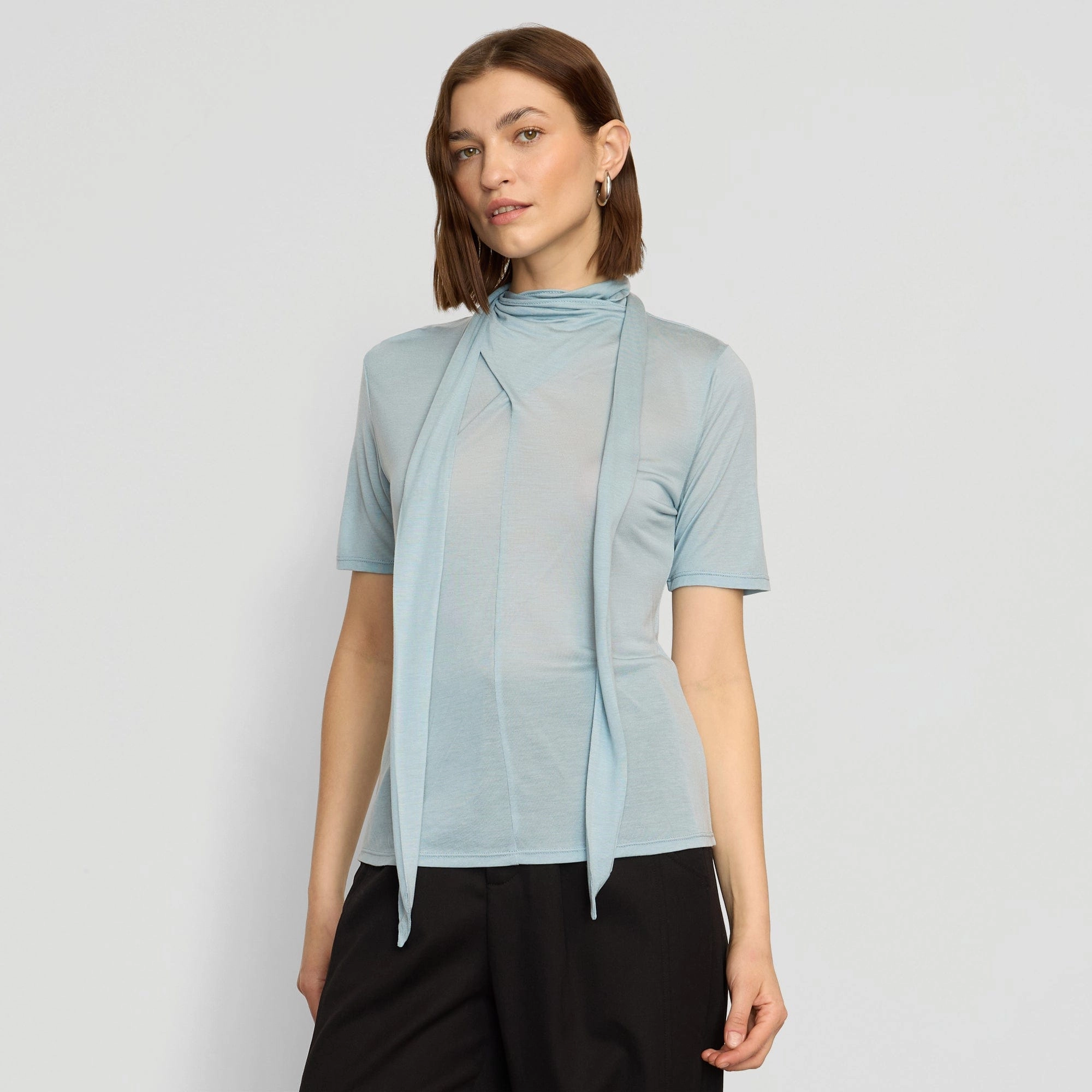 Chill Comfort Wear Lucine Scarf-Neck Semi-Sheer Tencel Tee