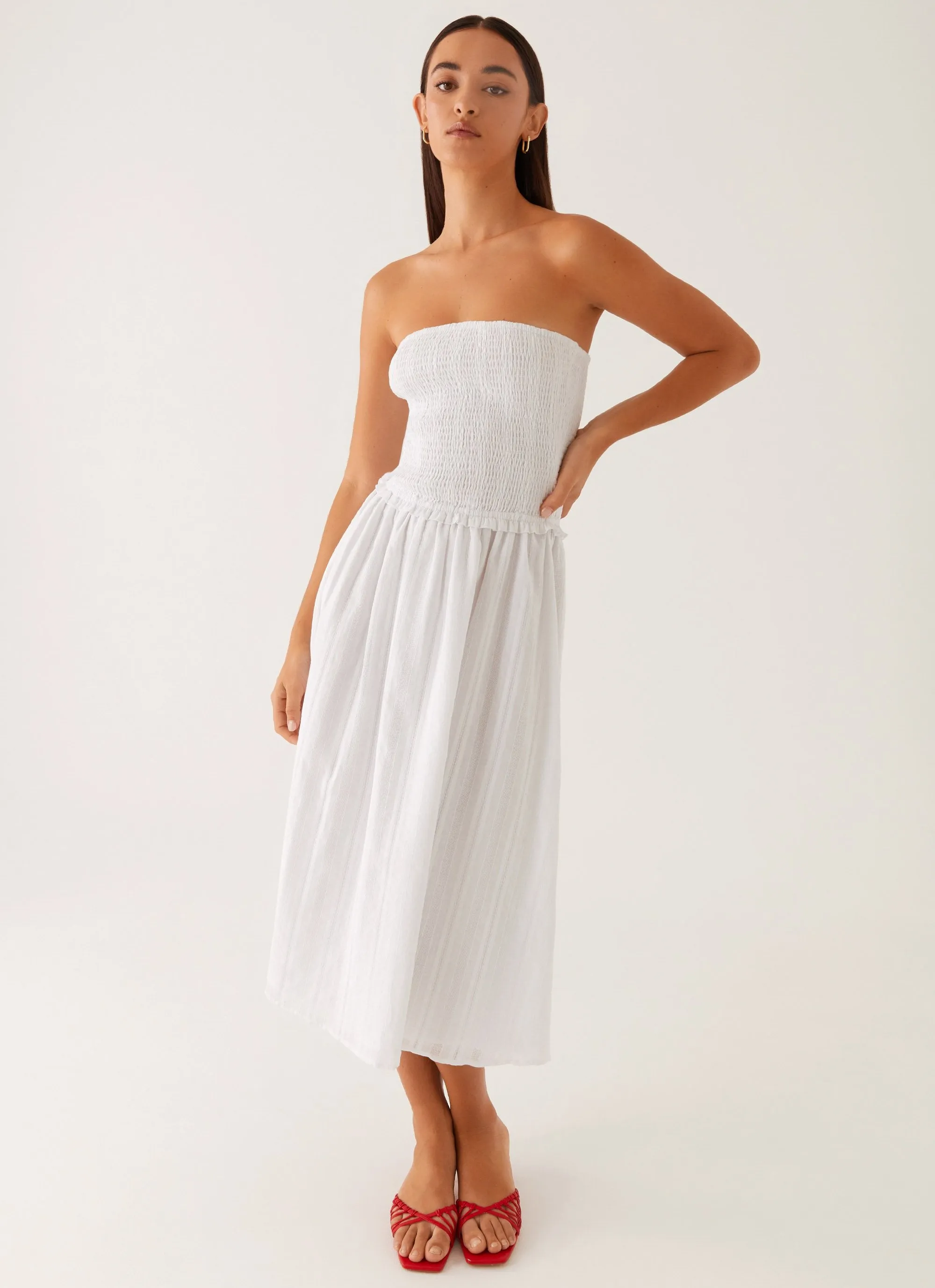 Lulie Shirres Midi Dress - Ivory Shared Glow Soft Material