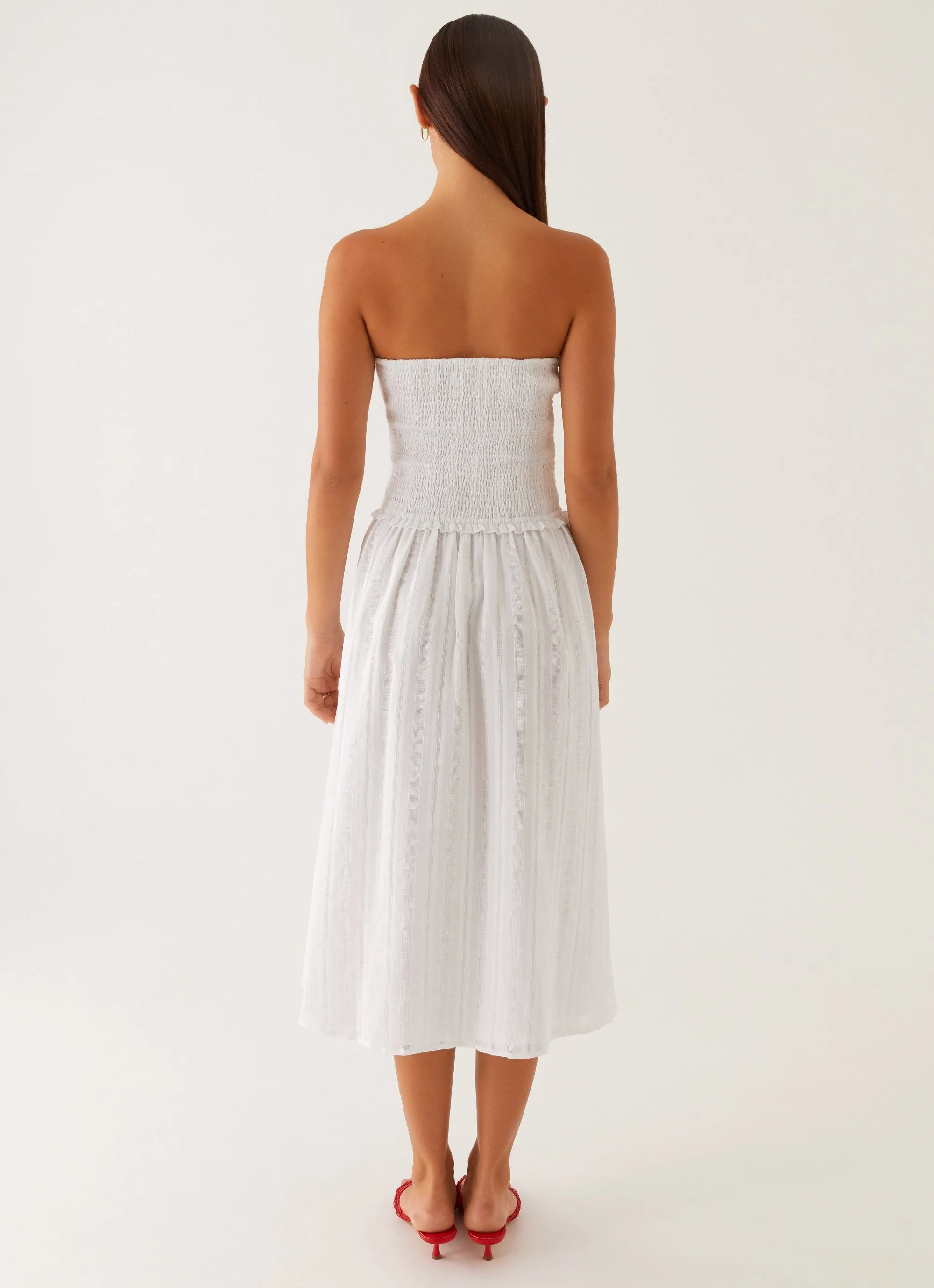 Lulie Shirres Midi Dress - Ivory Invisible-Zip Waist-Cinching