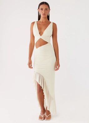 Relax Mode Side Slit Luna Eclipse Cut Out Maxi Dress - Lemon