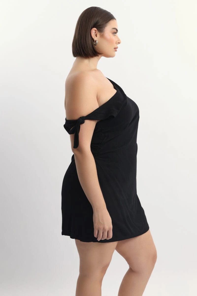 Black Tie Shoulder Minidress Fluid Fabric Event Perfect
