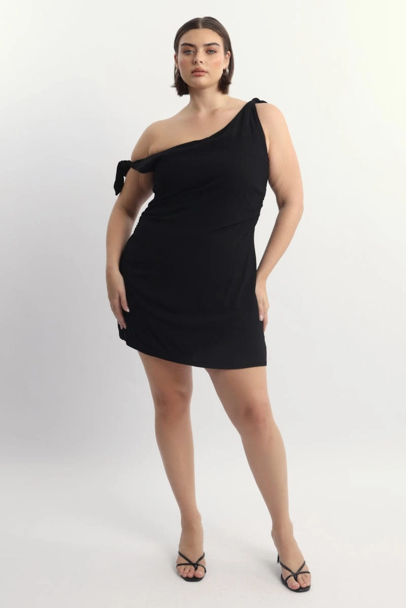 Structured Fit Black Tie Shoulder Minidress