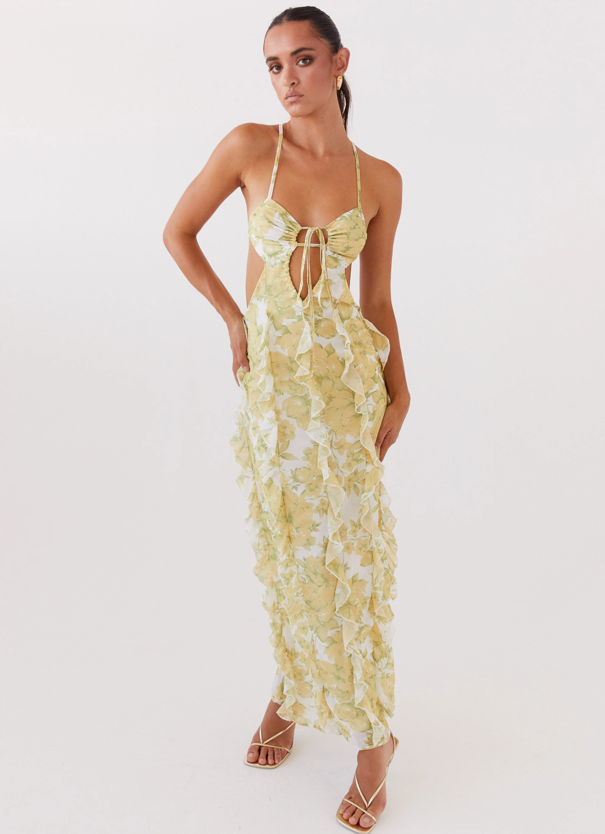 Sunset Kisses Ruffle Maxi Dress - Daffodil Travel Edge