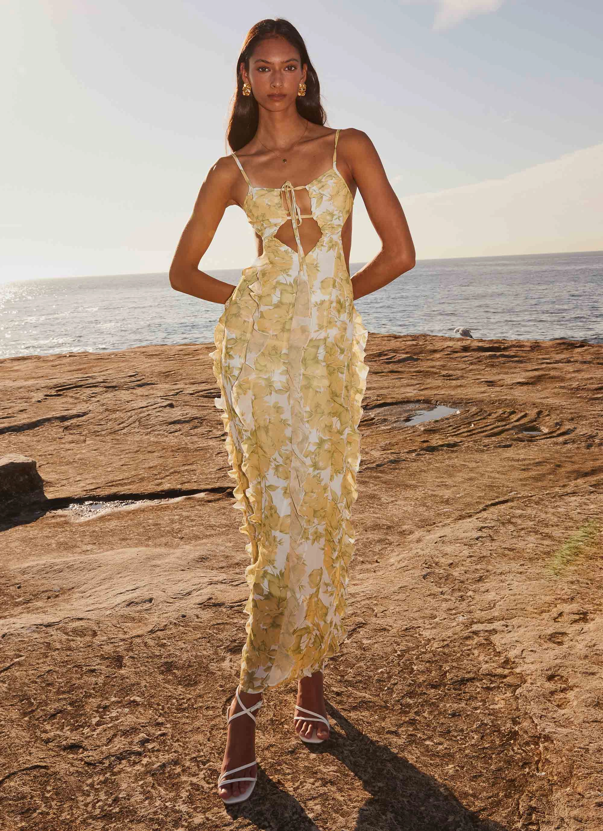 Sunset Kisses Ruffle Maxi Dress - Daffodil Vintage feel Mood Edge