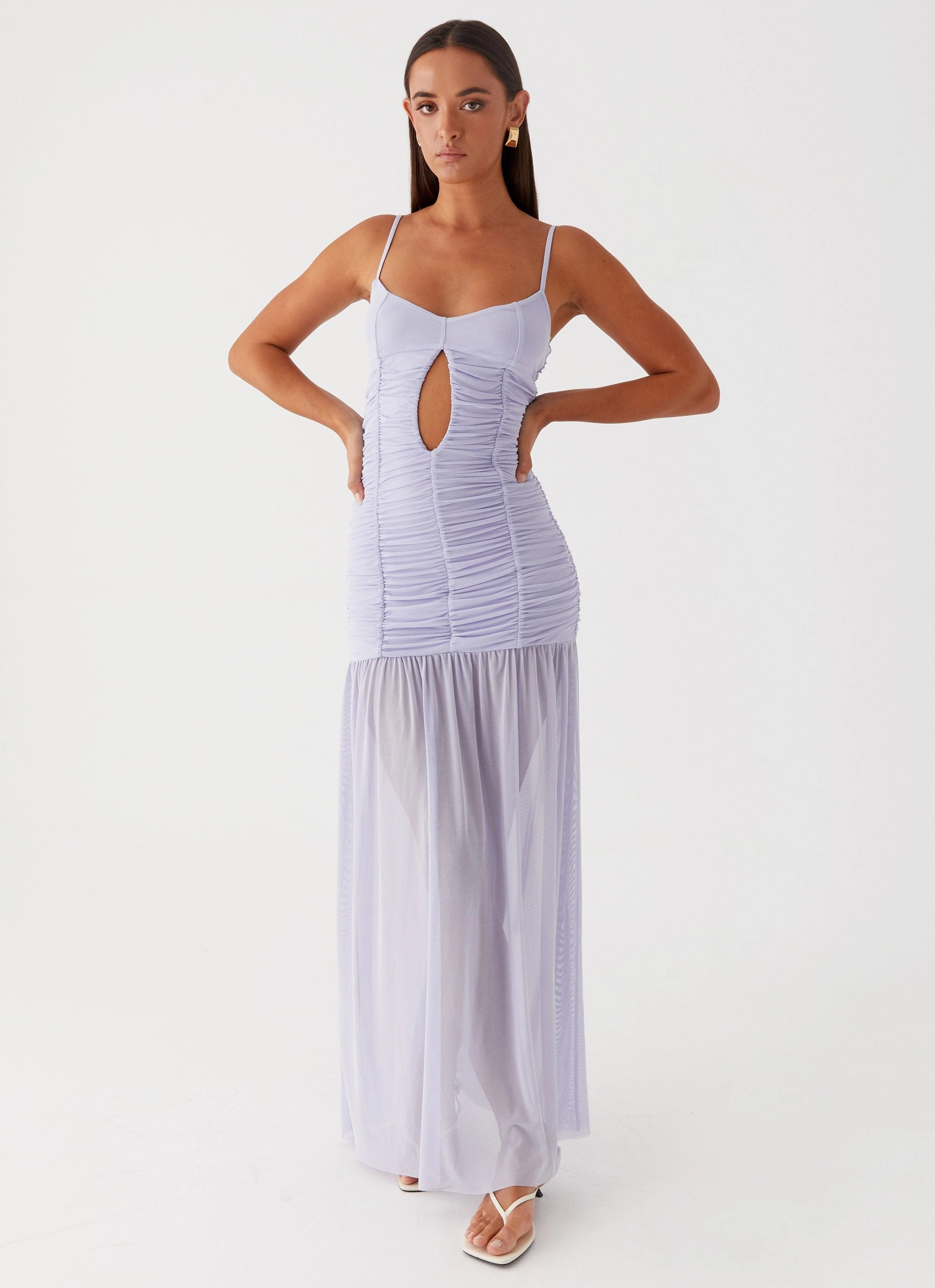 Constance Mesh Maxi Dress - Lavender Zip Closure Lounge Mode