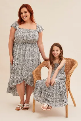 Silky-Lining Soft Vibes Animal Print Midi Dress Short Sleeve Shirred Off Shoulder