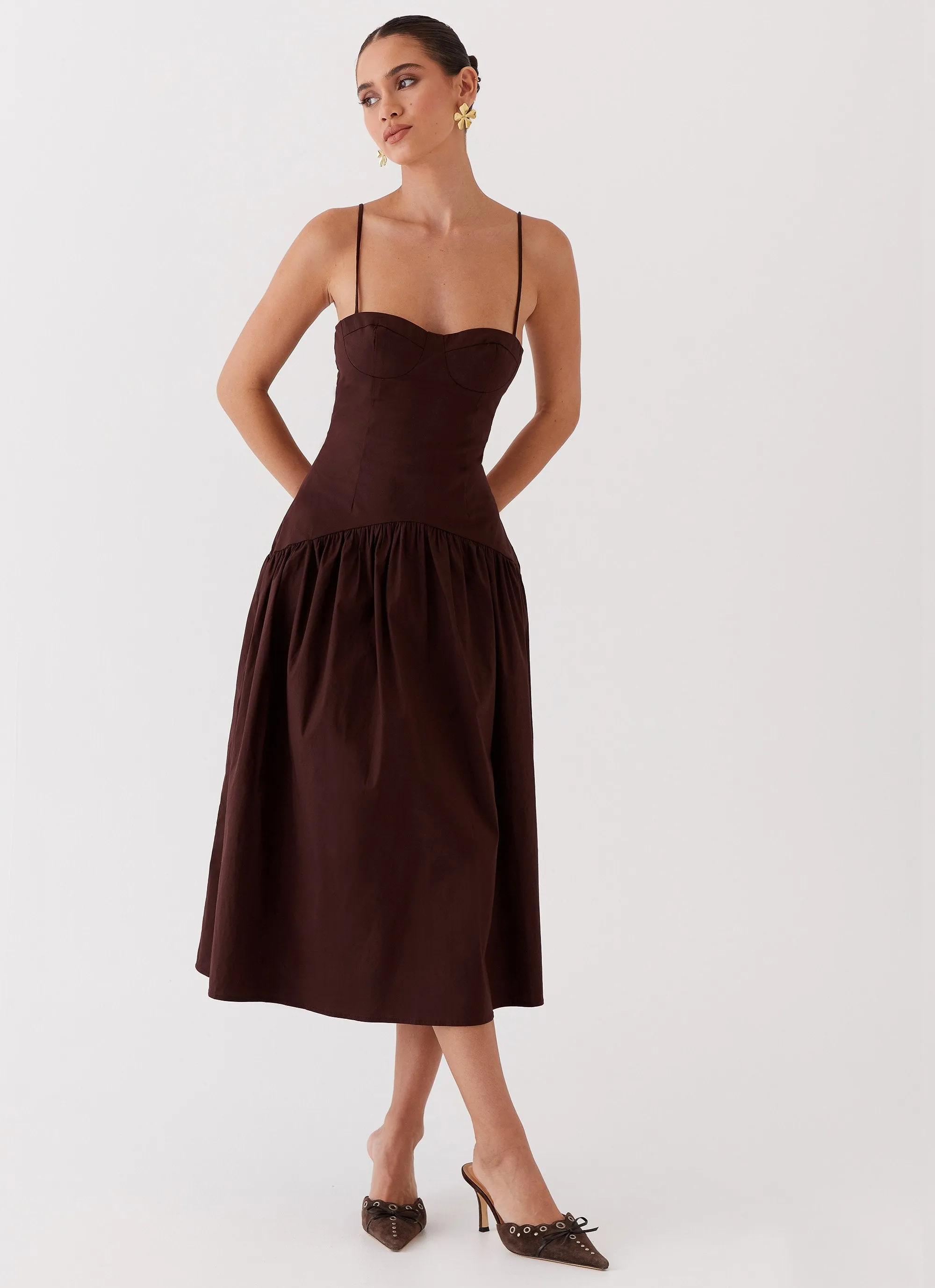 Ready Anytime Bold Structure Yvette Corset Midi Dress - Chocolate