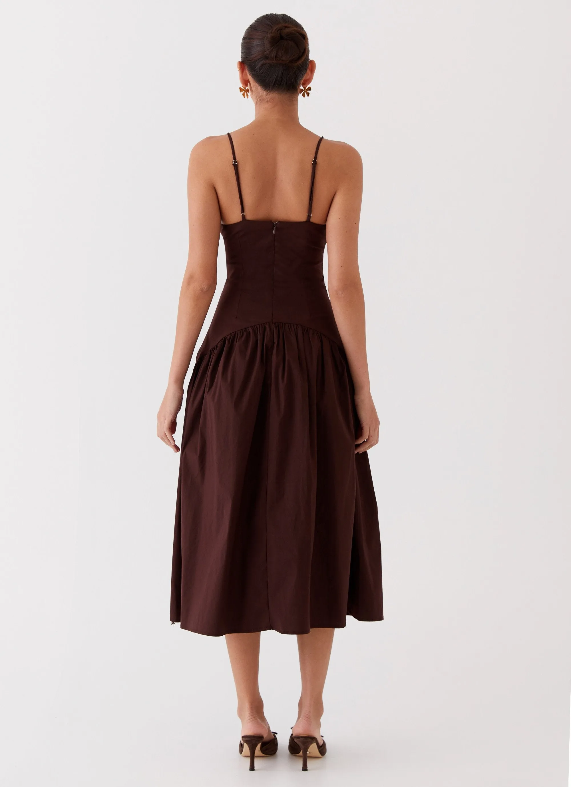 Yvette Corset Midi Dress - Chocolate Subtle Flow Trendy Fit Look