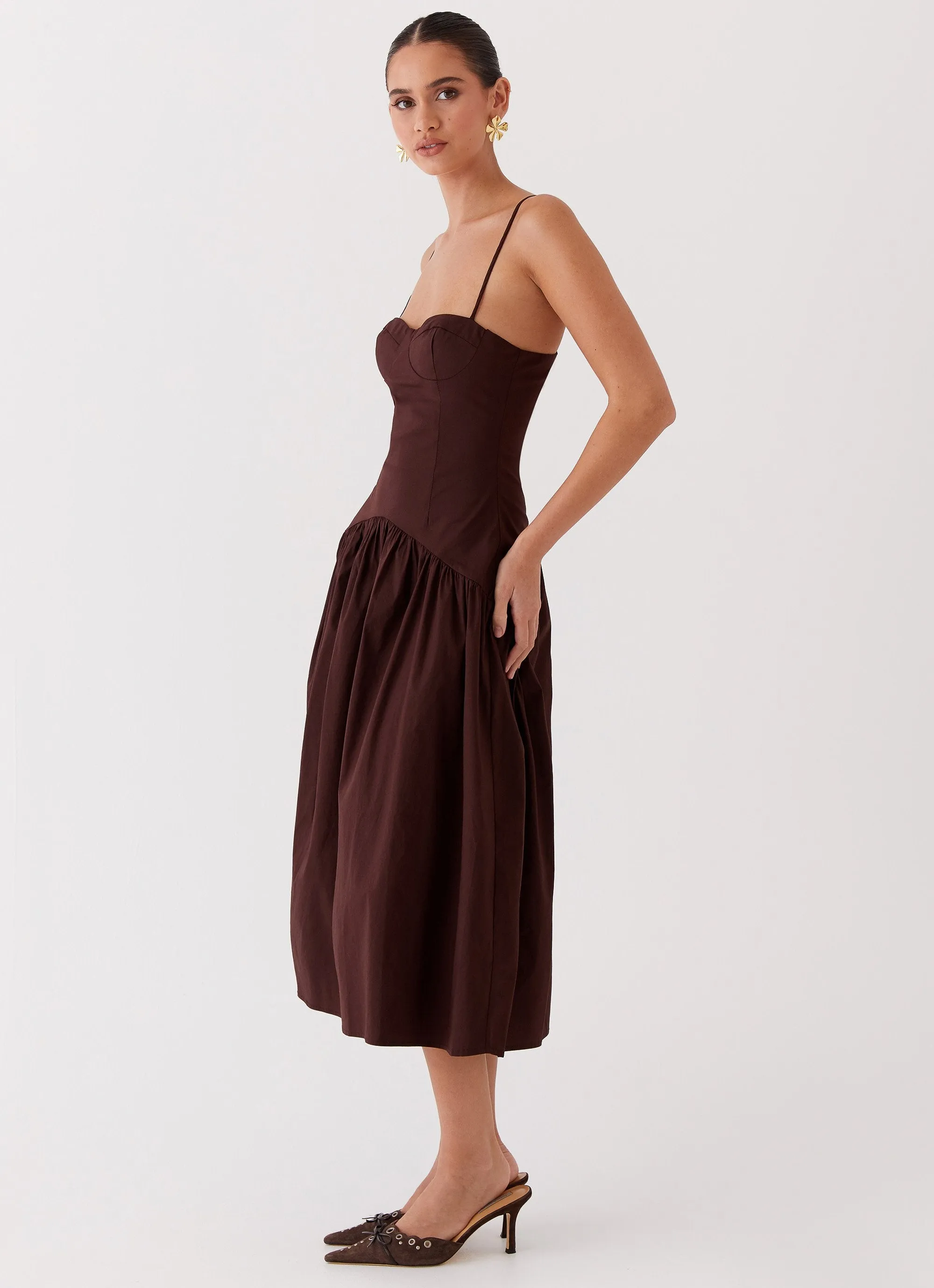 Smooth Feel Yvette Corset Midi Dress - Chocolate