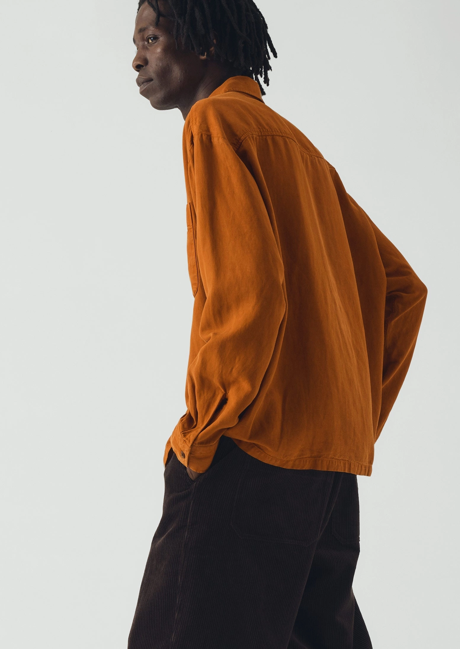 Active Wear Polished Finish Lyocell Linen Herringbone Shirt | Light Umber