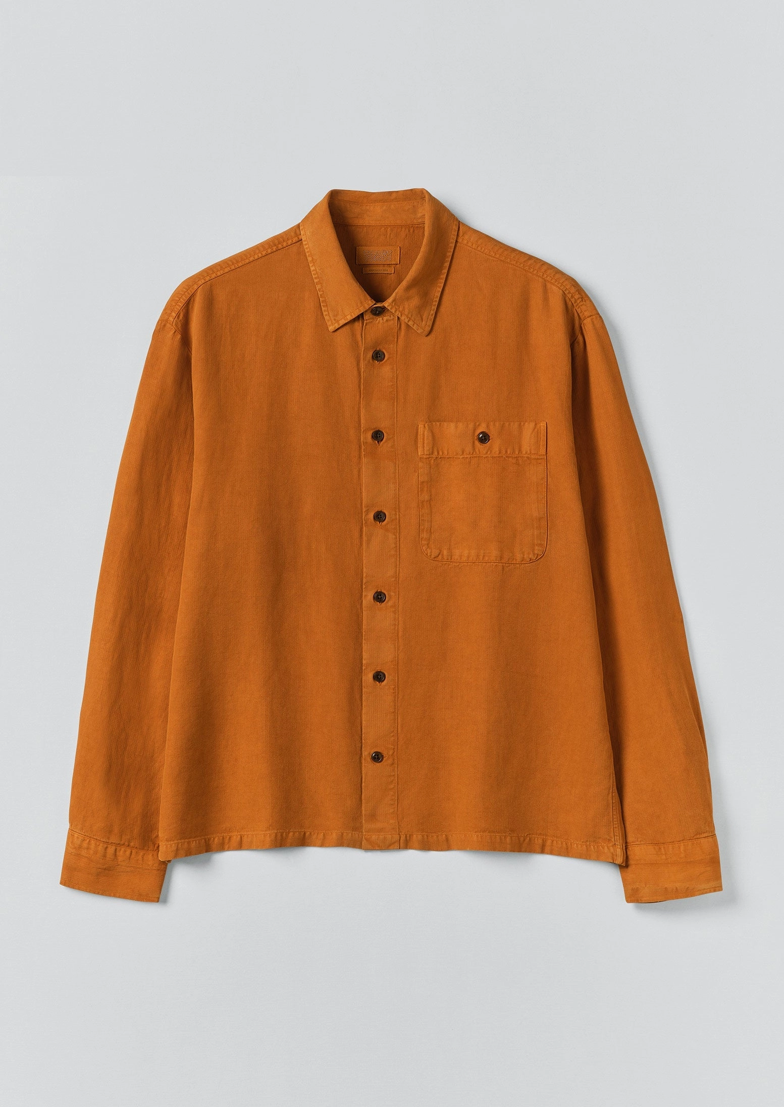 Lyocell Linen Herringbone Shirt | Light Umber Structured Collar Inner Layer