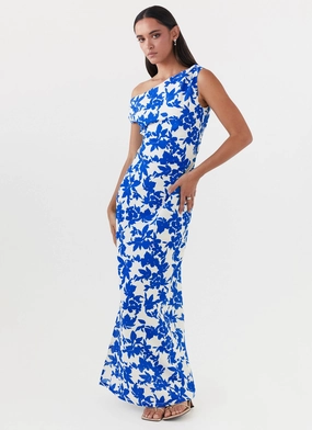 Pyper Off Shoulder Maxi Dress - Blue Floral Cozy Wearable