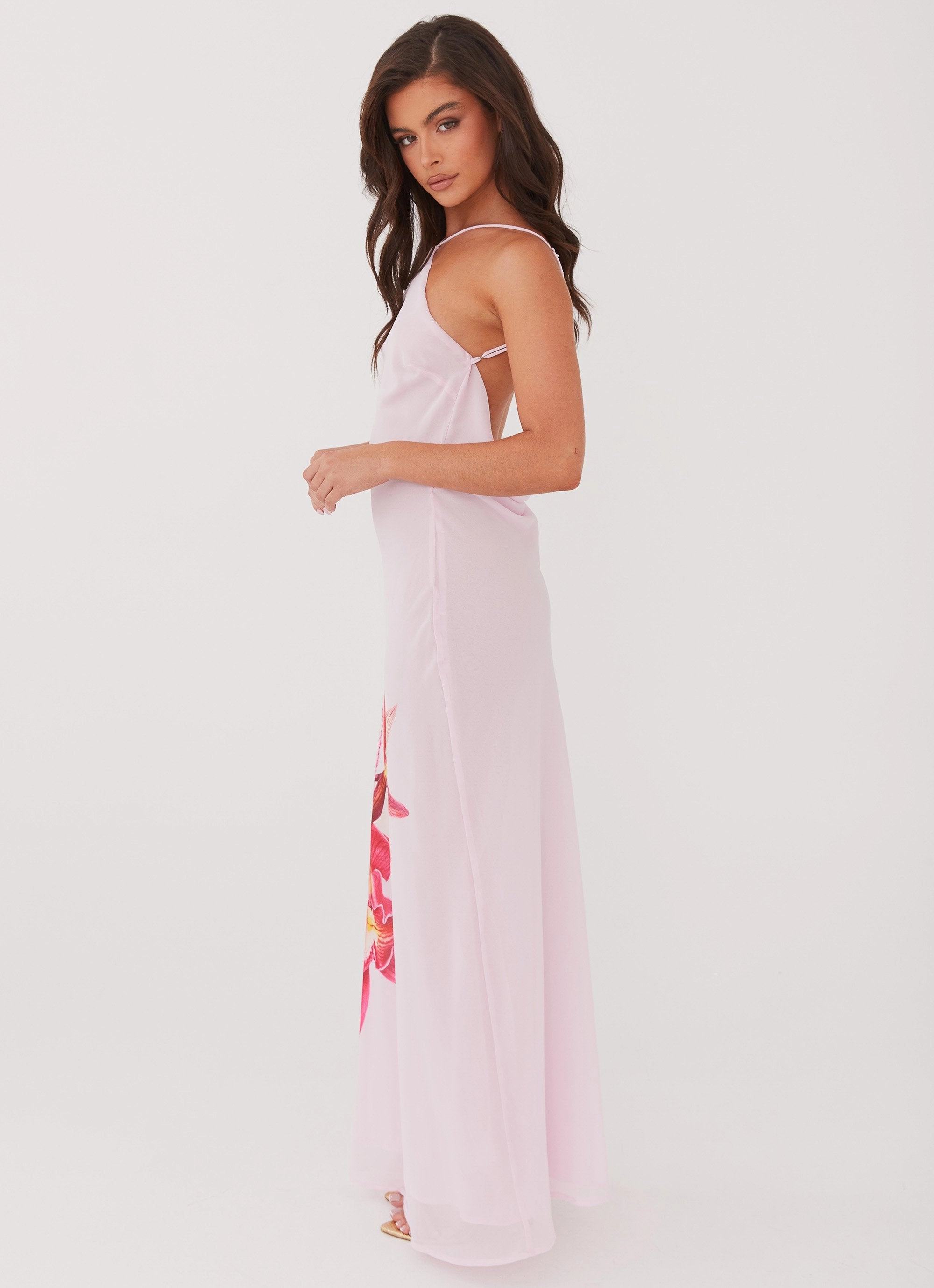Side-Pocket Lightweight-Structure Blossom Hearts Maxi Dress - Pink Peony