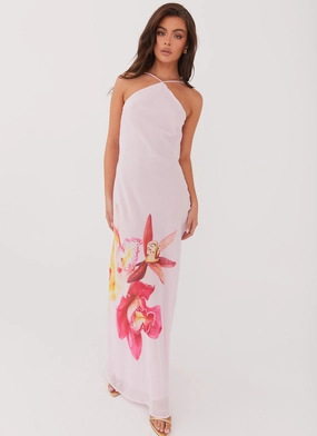Blossom Hearts Maxi Dress - Pink Peony Feminine empire waist dress Mood Edge