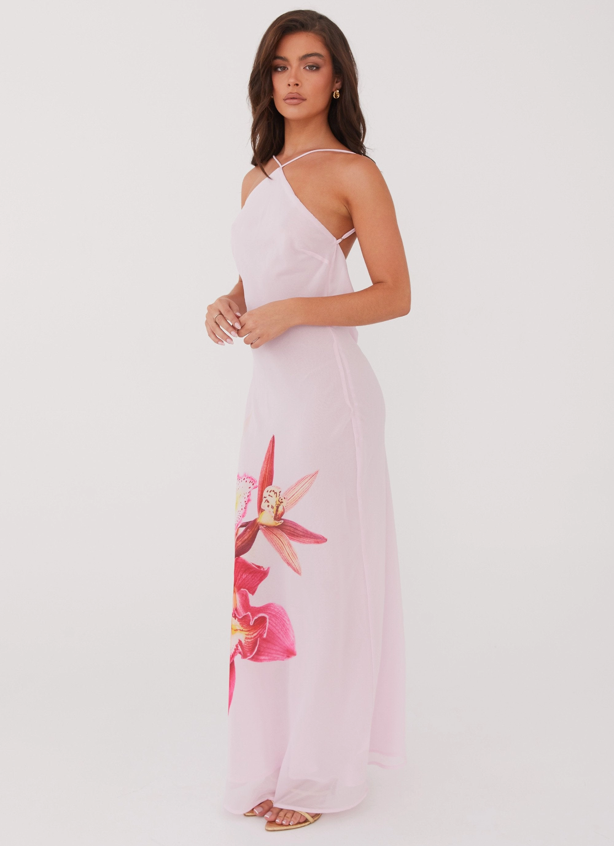 Jewel Tones Airy Fit Blossom Hearts Maxi Dress - Pink Peony