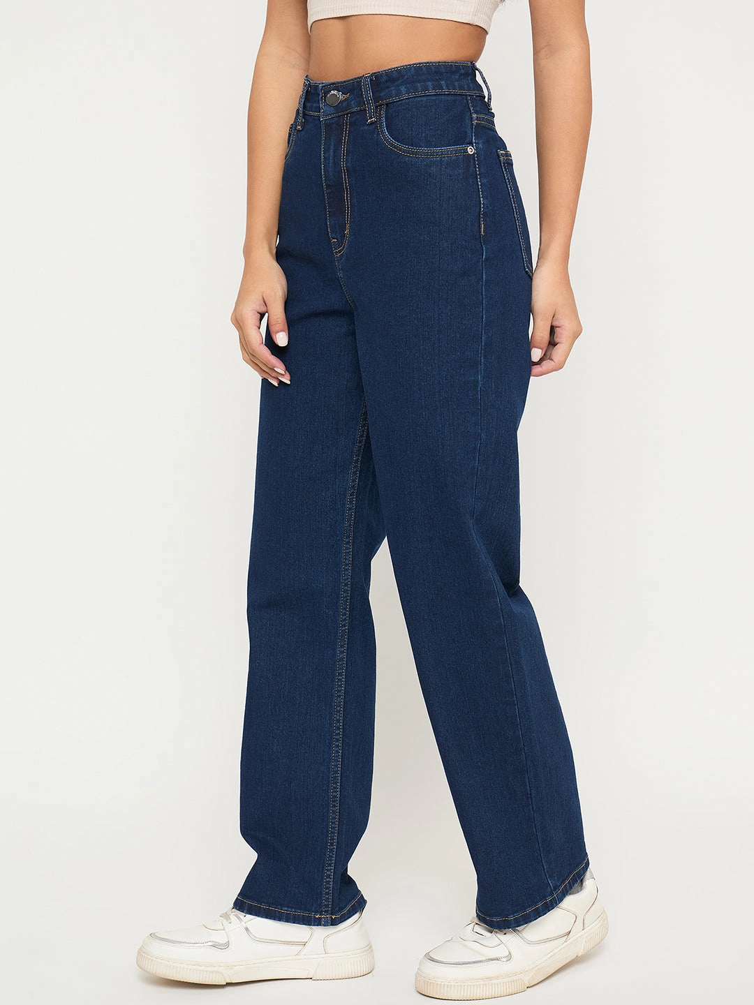 Always Needed Madame Acid Wash Dark Blue Cotton Blend Straight Jeans