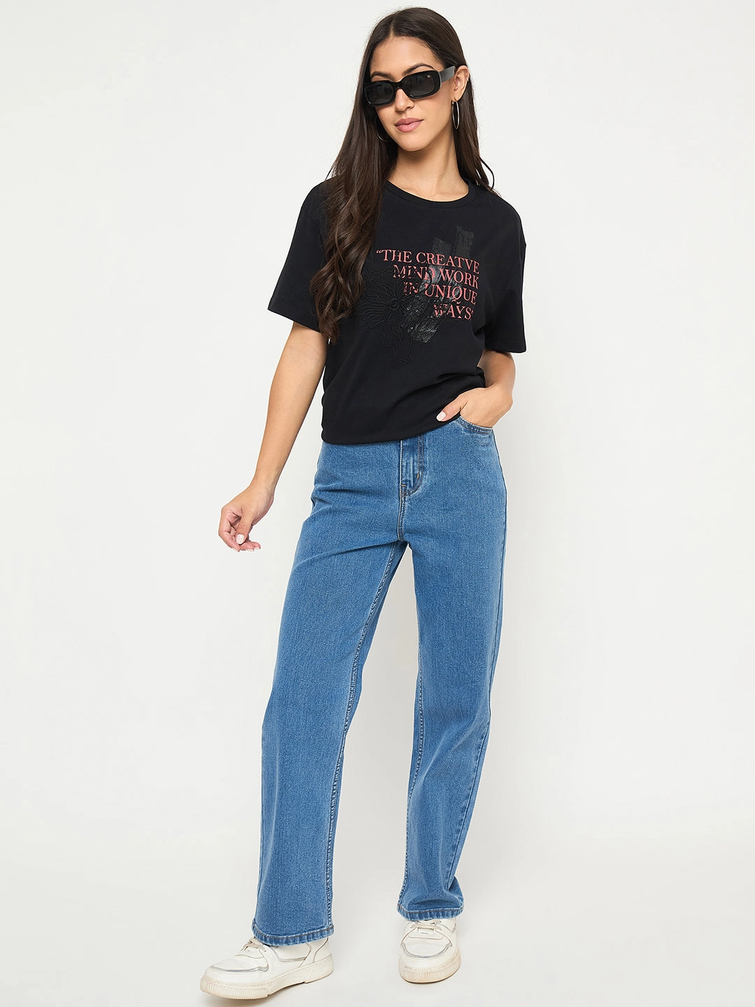 Madame Acid Wash Mid Blue Cotton Blend Straight Jeans Lightweight Earthy Nature Lover Eco Friendly Production
