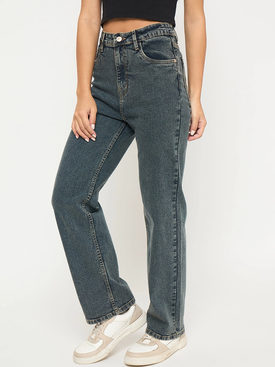 Madame Acid Wash Tinted Yellow Cotton Blend Jeans Eco Friendly Dye