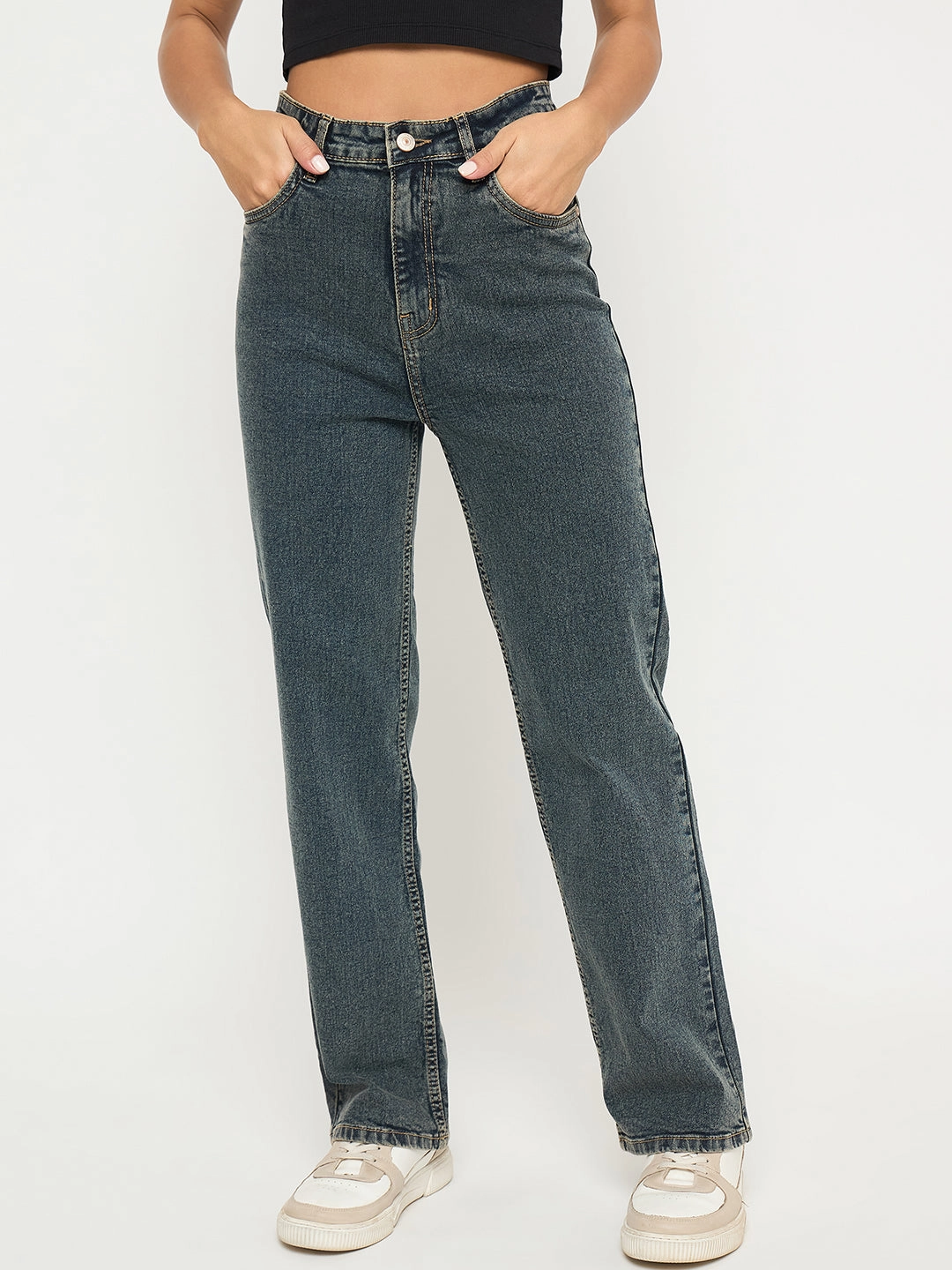 Madame Acid Wash Tinted Yellow Cotton Blend Jeans Stretch Road Trip Brunch Outfit Base Layer