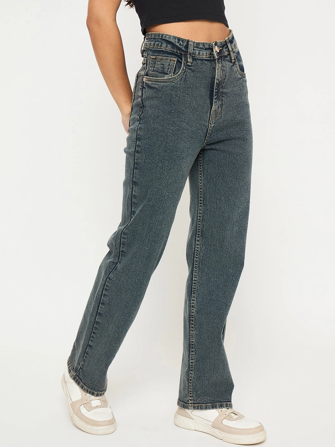 Fashion Fit Design Madame Acid Wash Tinted Yellow Cotton Blend Jeans