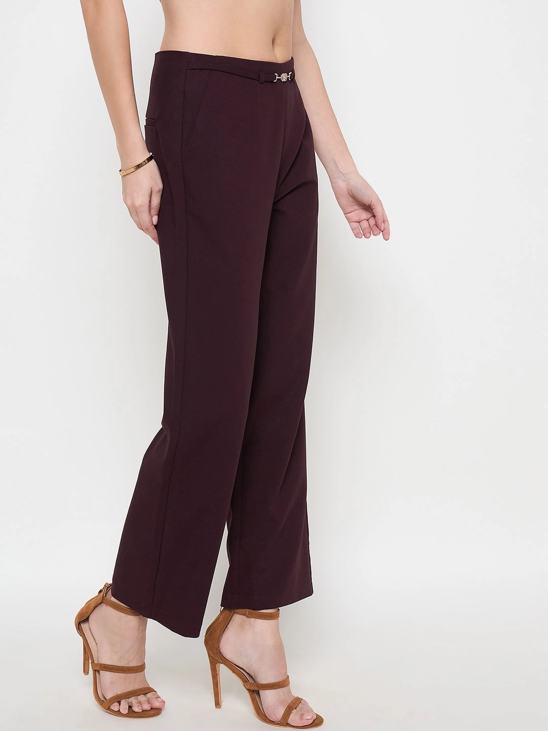 Madame Belted Straight Fit Wine Trousers Sporty Comfort Wear Quick Motion