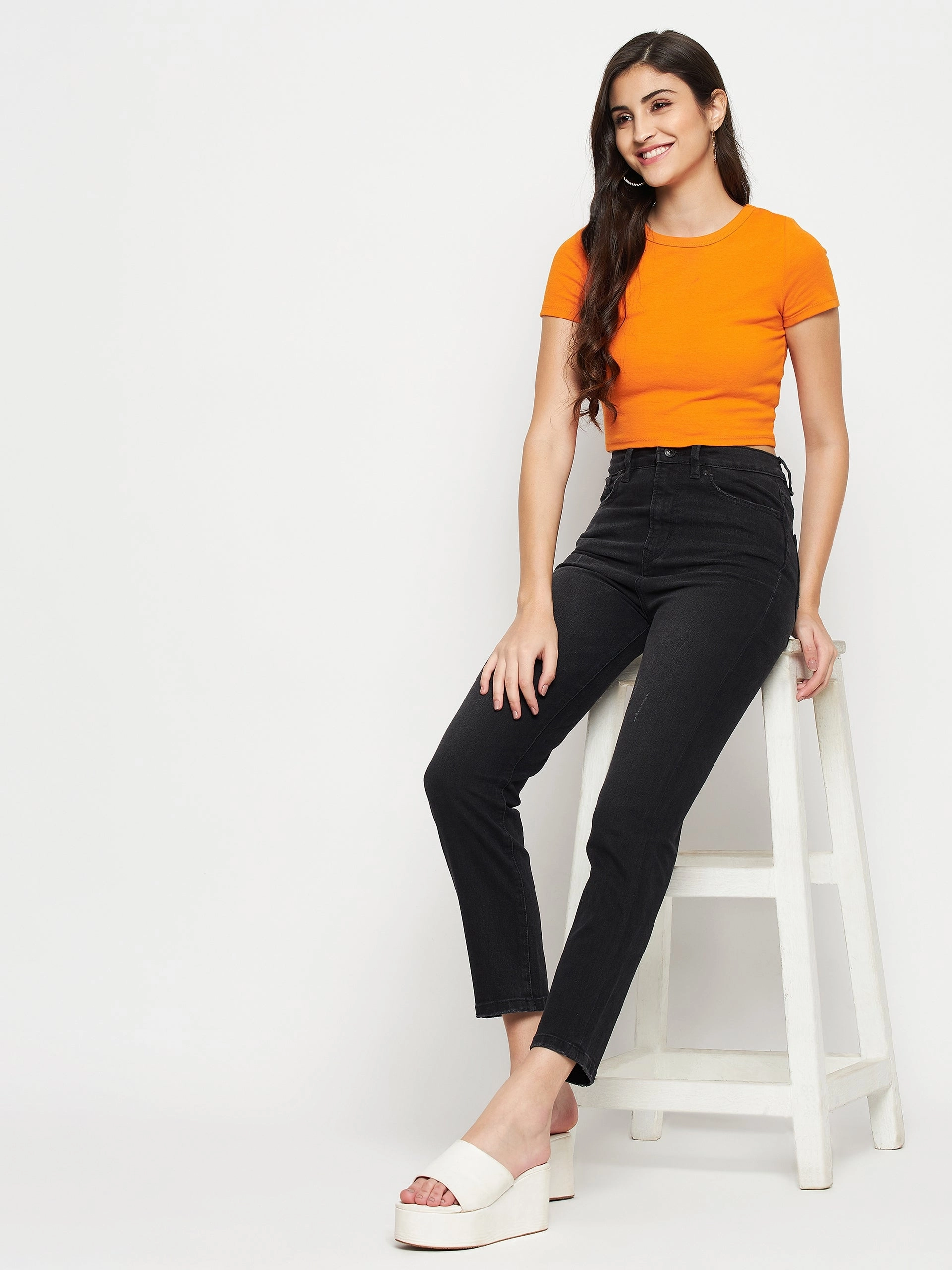 Flattering Waist Design Pre Washed Denim Madame Black Denim